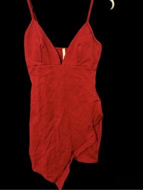 Elegant Red Asymmetrical Slip Dress with V-Neck